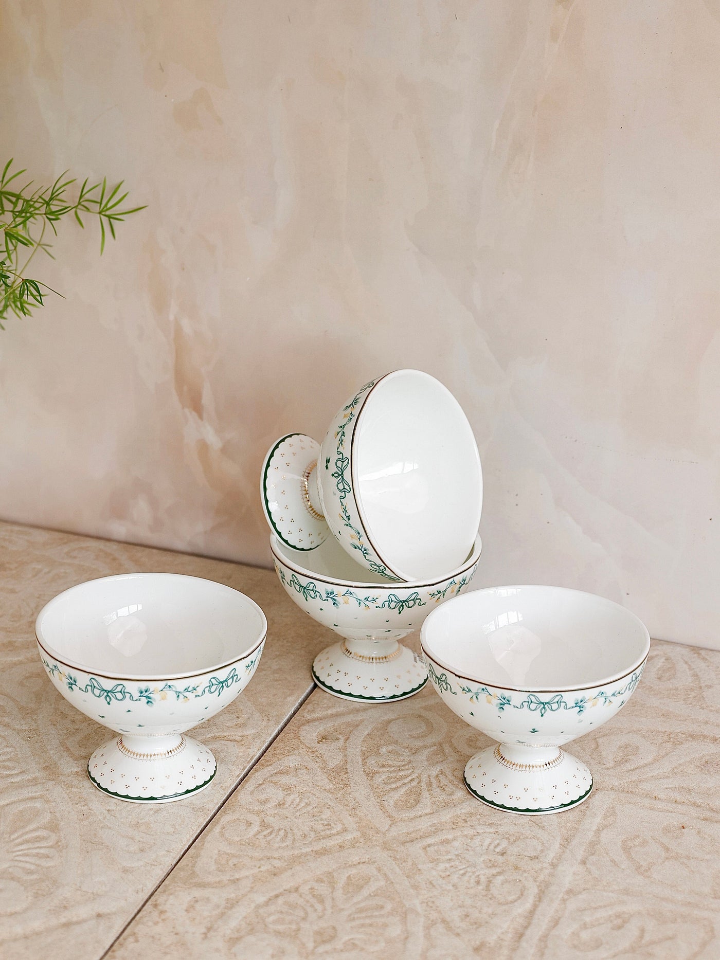 Magique by The Wishing Chair - Emerald Ribbon Fine China Ceramic Collection - Dessert Cups - Set of 4