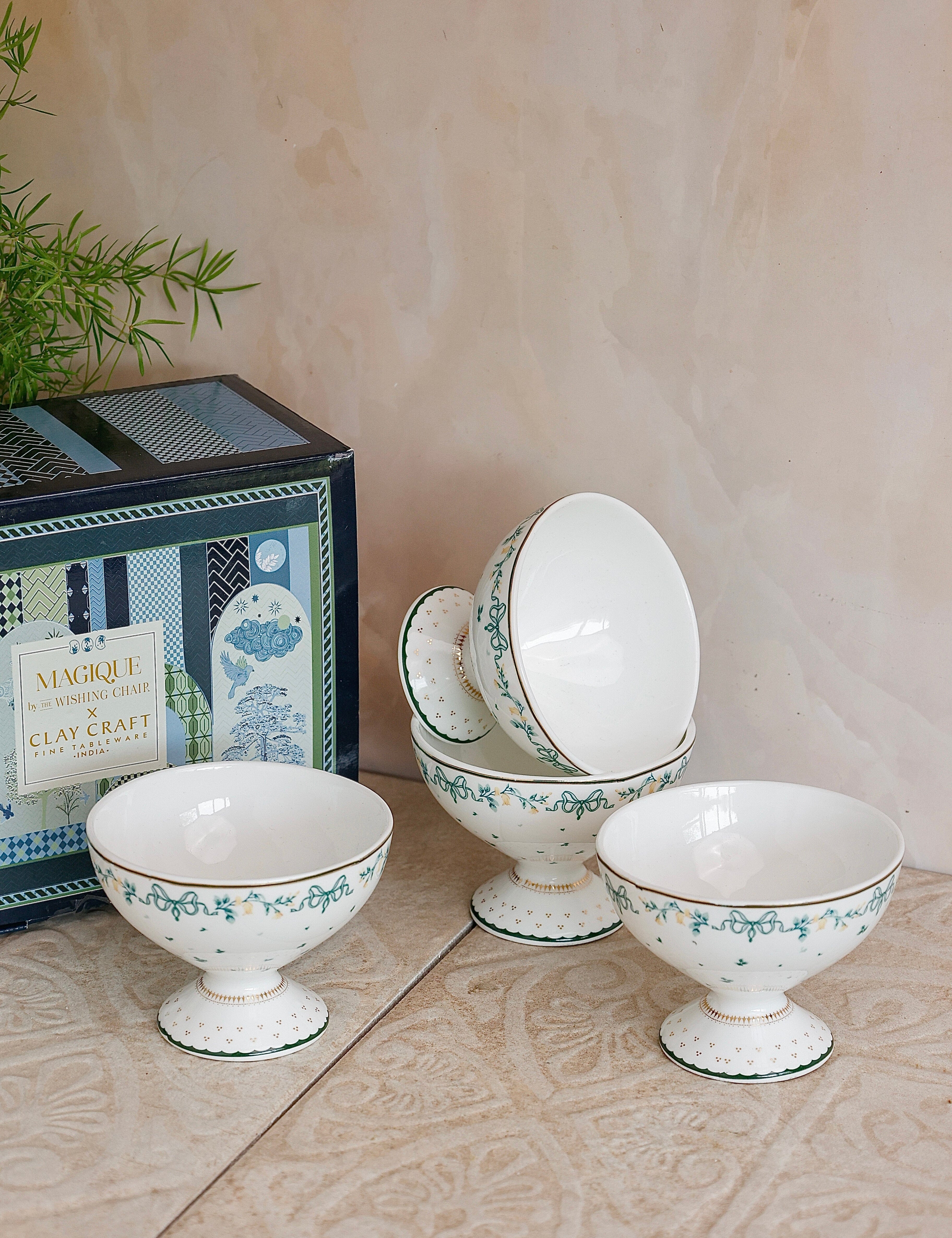 Magique by The Wishing Chair - Emerald Ribbon Fine China Ceramic Collection - Dessert Cups - Set of 4