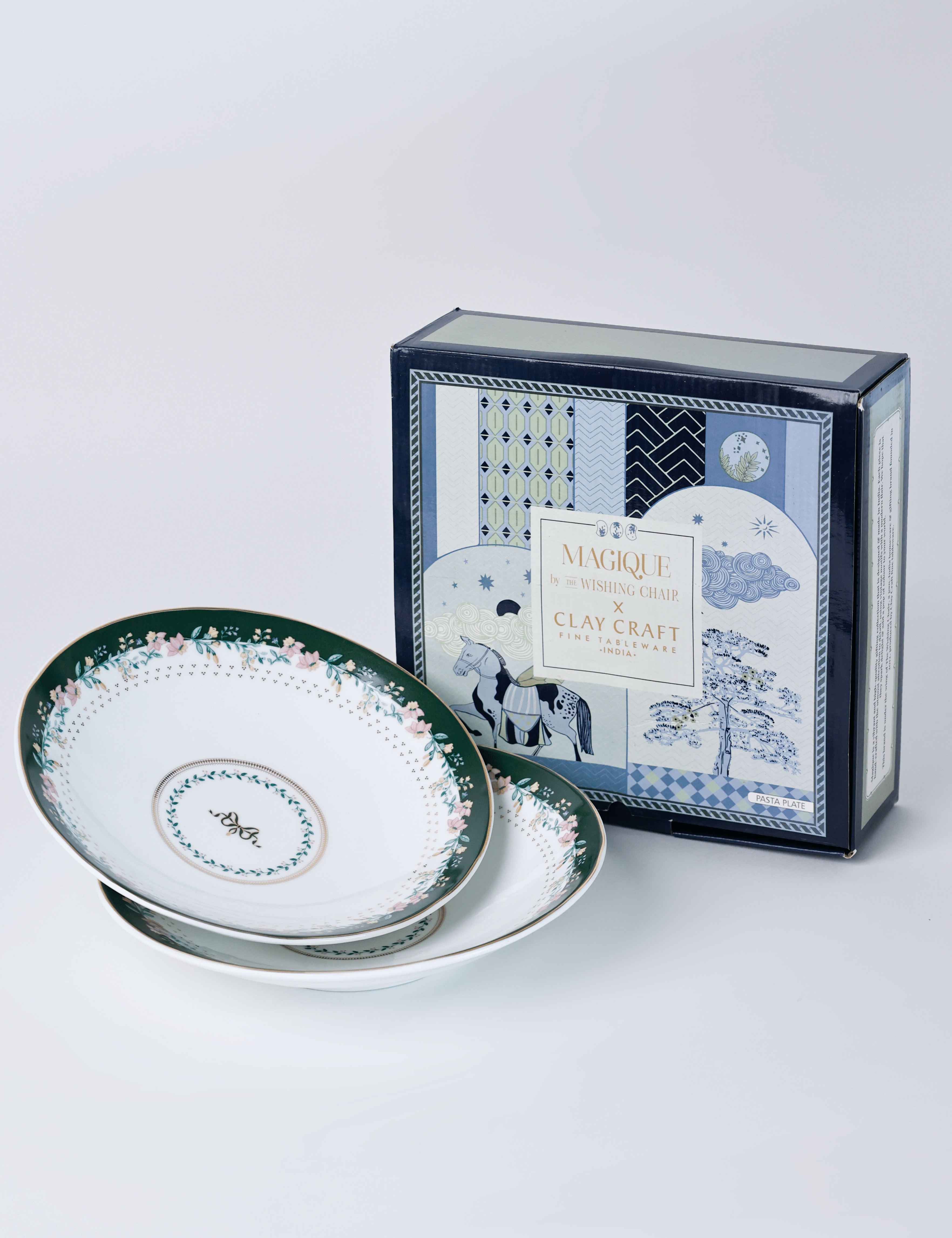 Magique by The Wishing Chair - Emerald Ribbon Fine China Ceramic Collection - Pasta Plates - Set of 2