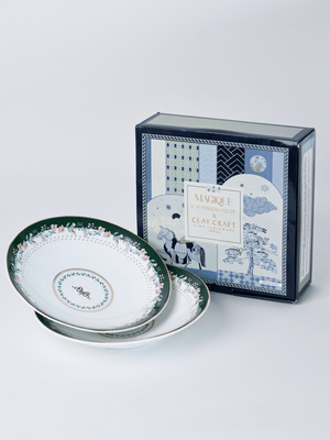 Magique by The Wishing Chair - Emerald Ribbon Fine China Ceramic Collection - Pasta Plates - Set of 2