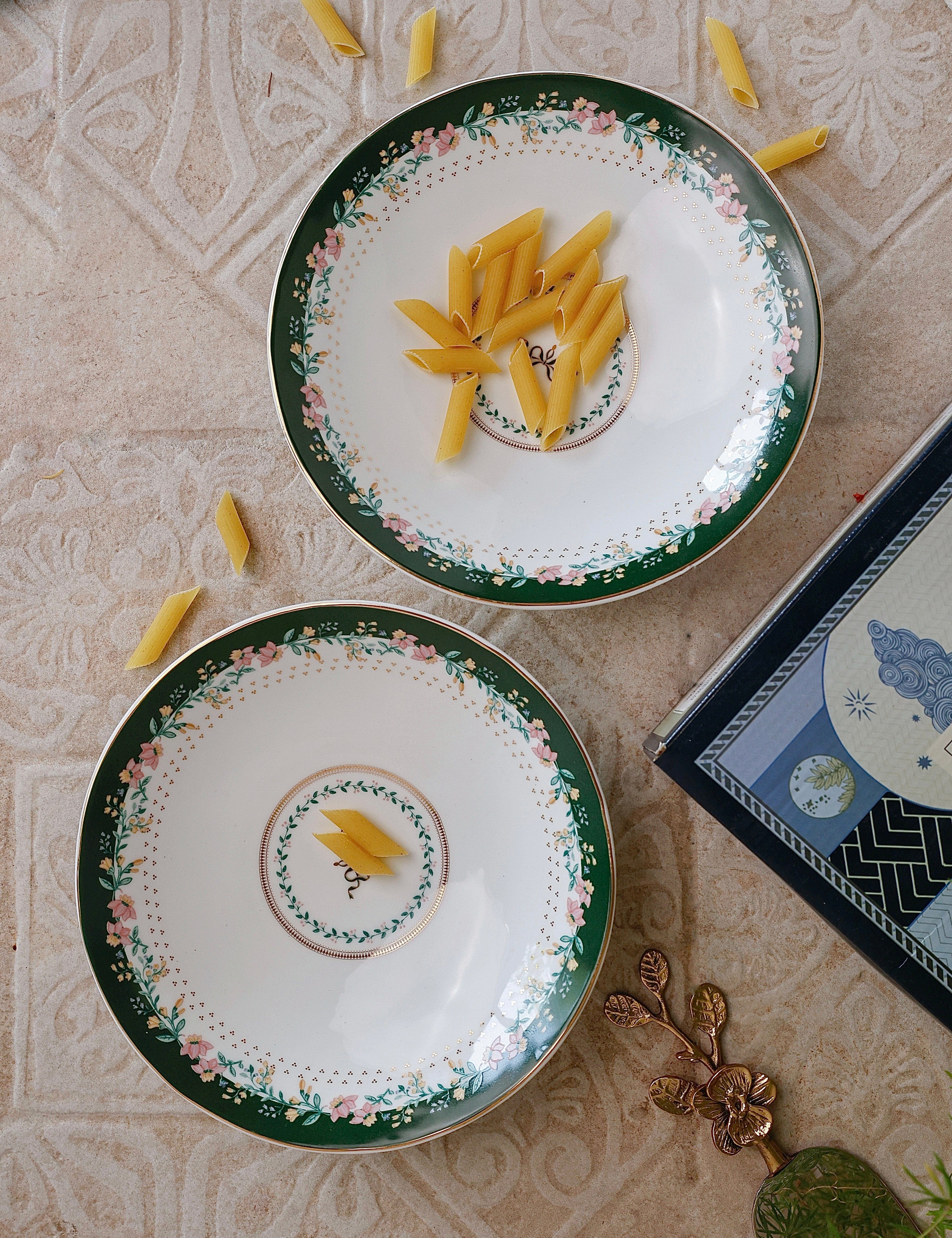 Magique by The Wishing Chair - Emerald Ribbon Fine China Ceramic Collection - Pasta Plates - Set of 2