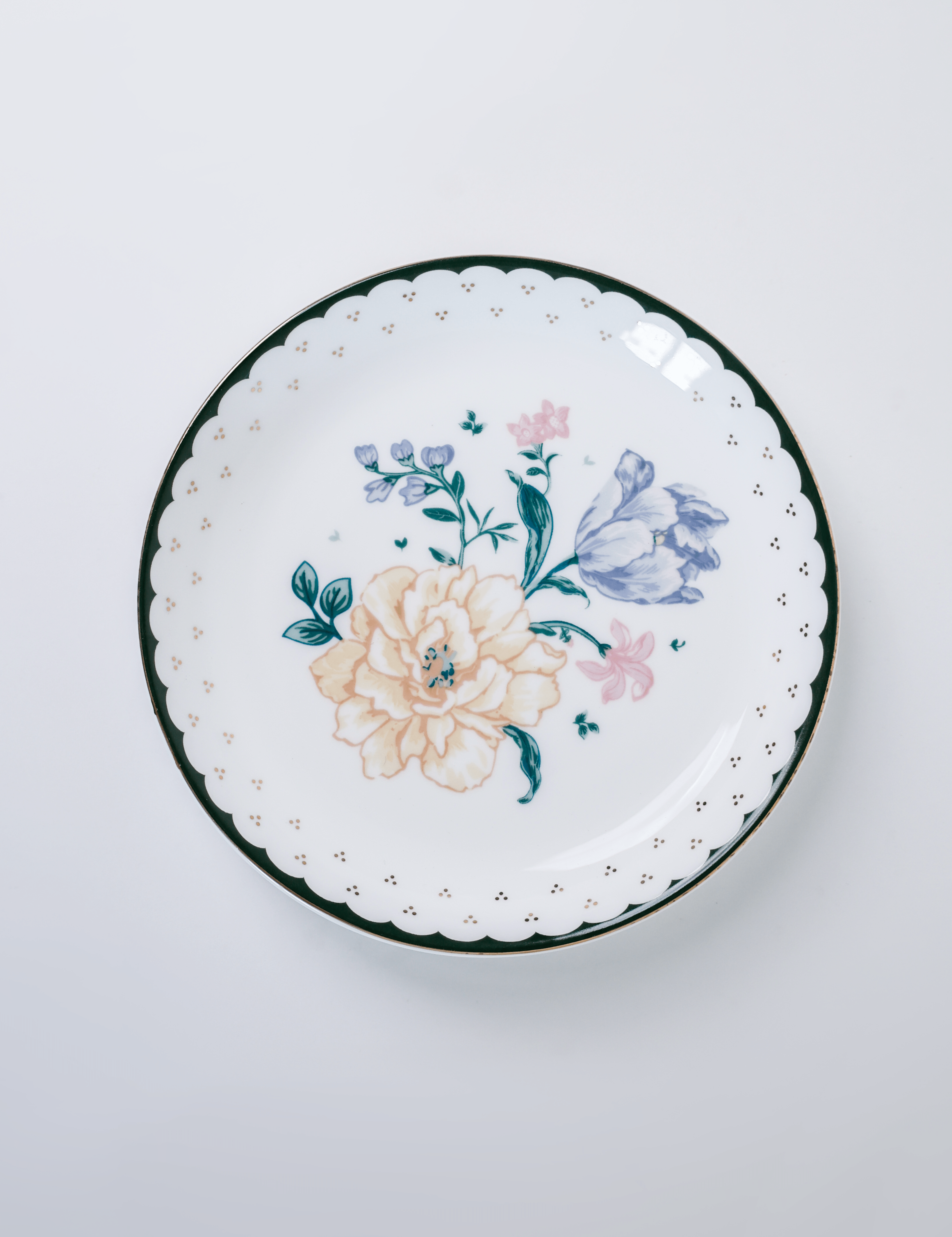 Magique by The Wishing Chair - Emerald Ribbon Fine China Snack Plates - Set of 4 - 5.5 inches