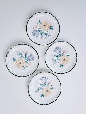 Magique by The Wishing Chair - Emerald Ribbon Fine China Ceramic Collection - Snack Plates - Set of 4 - 5.5inches