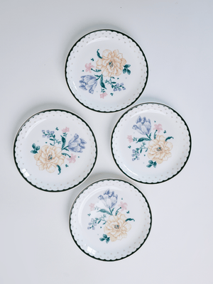 Magique by The Wishing Chair - Emerald Ribbon Fine China Ceramic Collection - Snack Plates - Set of 4 - 5.5inches