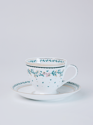 Magique by The Wishing Chair - Emerald Ribbon Fine China Ceramic Collection - Teacups & Saucers - Set of 6