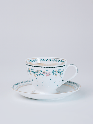 Magique by The Wishing Chair - Emerald Ribbon Fine China Ceramic Collection - Teacups & Saucers - Set of 6