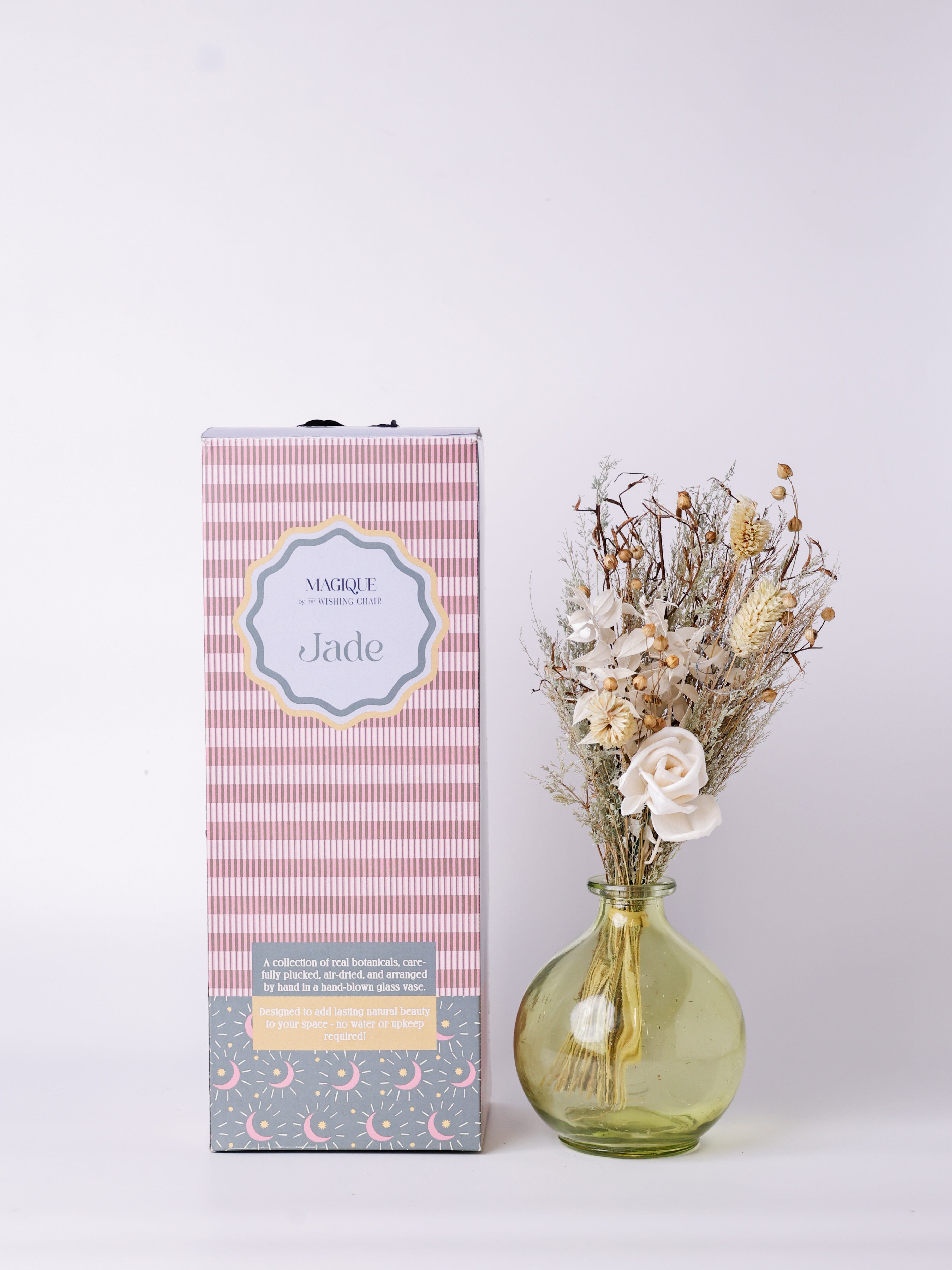 Magique by The Wishing Chair - Jade Dried Flowers & Glass Vase
