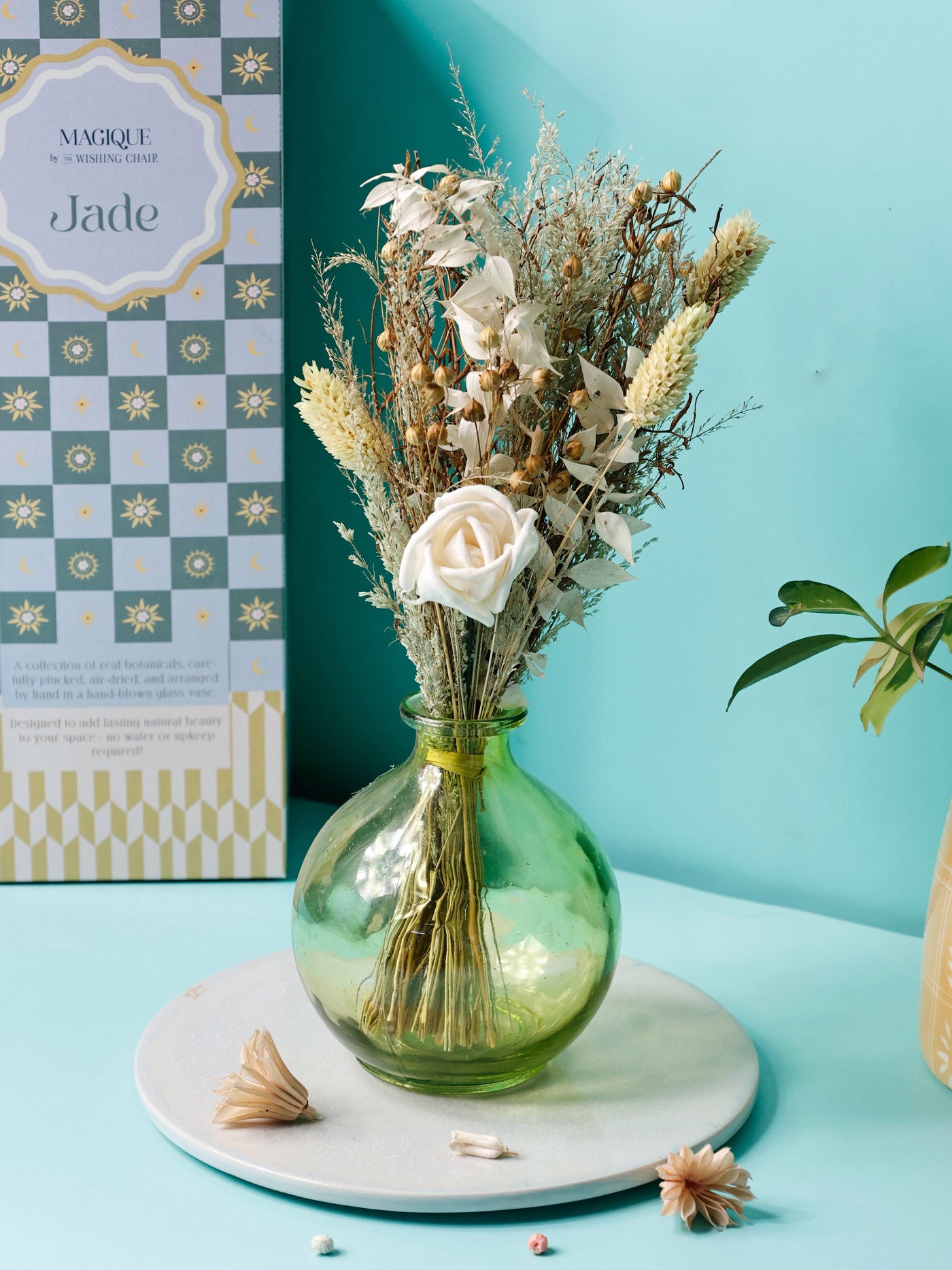 Magique by The Wishing Chair - Jade Dried Flowers & Glass Vase