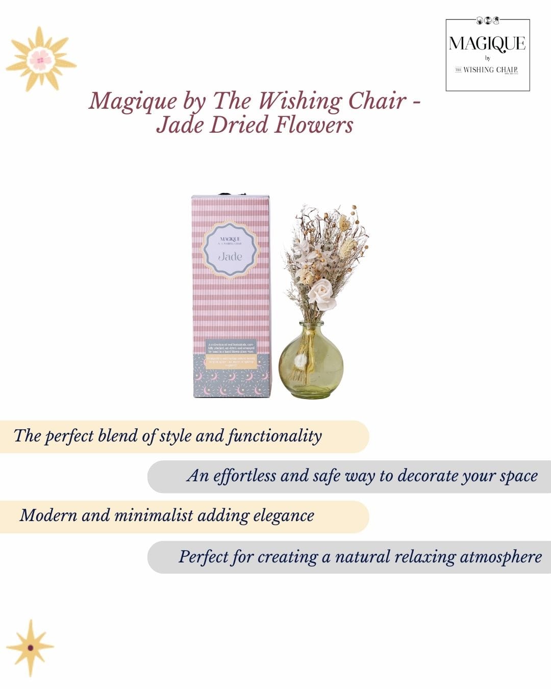 Magique by The Wishing Chair - Jade Dried Flowers & Glass Vase