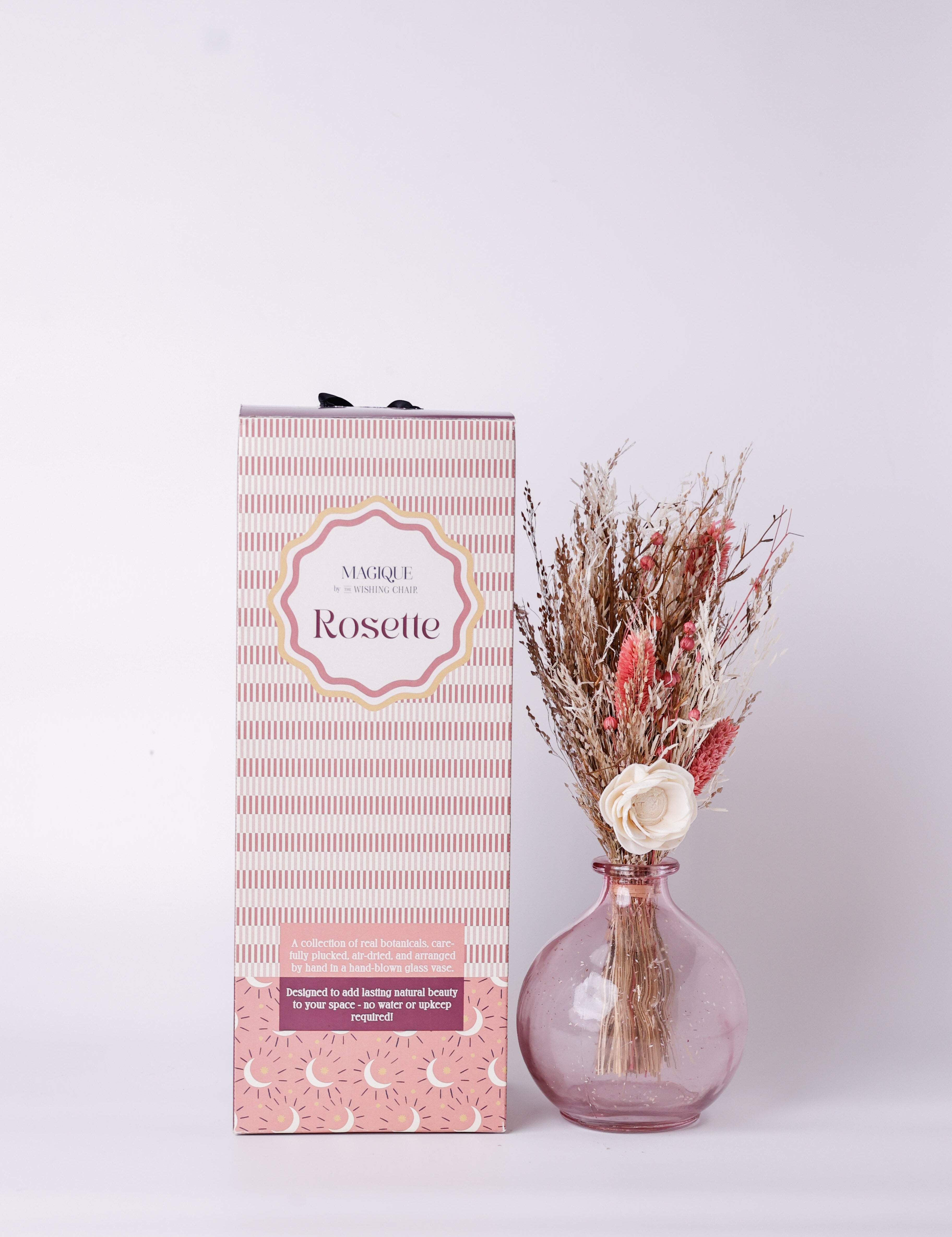 Magique by The Wishing Chair - Rosette Dried Flowers & Glass Vase