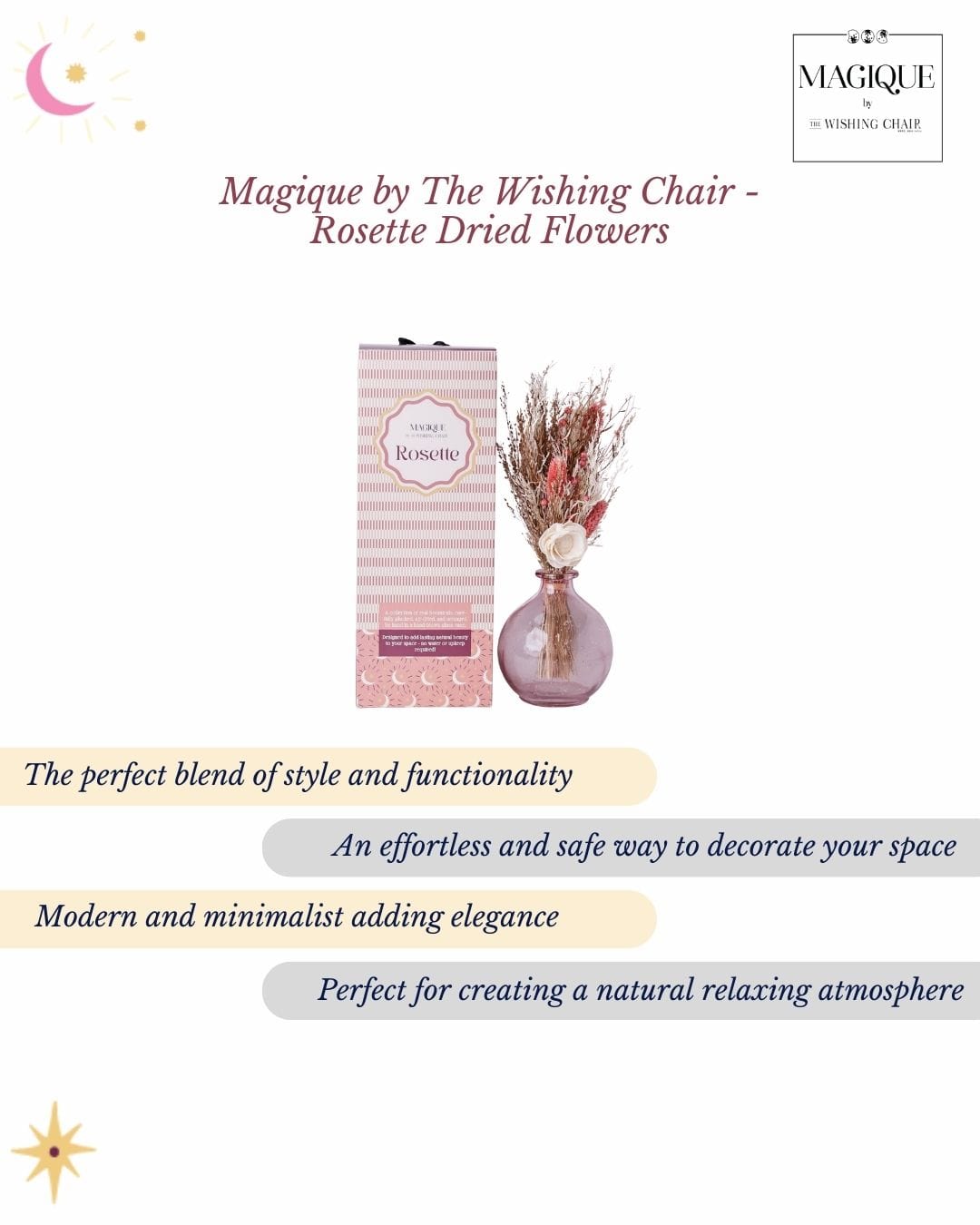 Magique by The Wishing Chair - Rosette Dried Flowers & Glass Vase