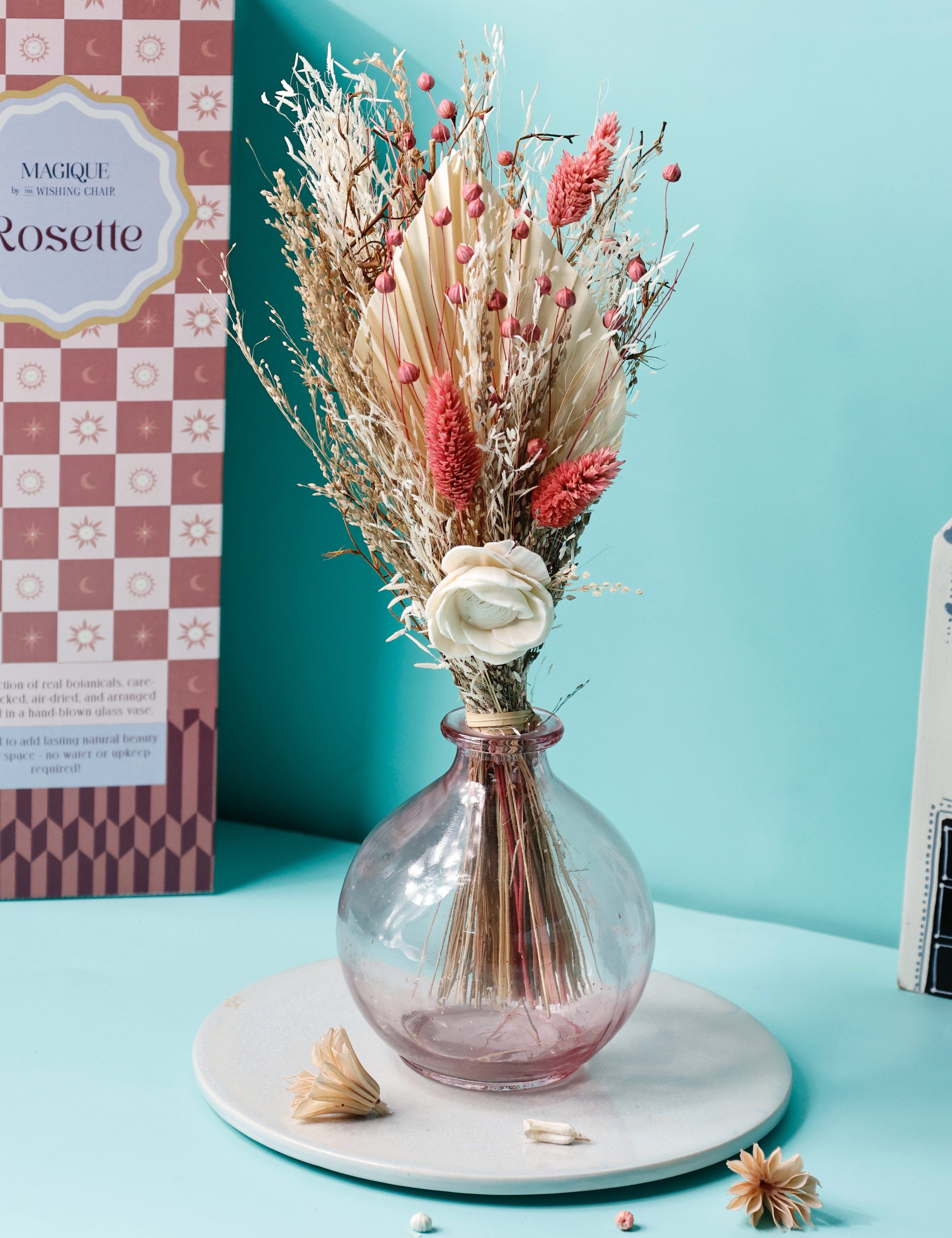 Magique by The Wishing Chair - Rosette Dried Flowers & Glass Vase