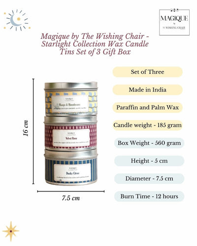 Magique by The Wishing Chair - Starlight Collection Wax Candle Tins Set of 3 Gift Box
