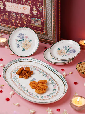 Magique by The Wishing Chair x ClayCraft :  Emerald Ribbon - Amber Giftbox | Set of 4 Snack Plates & Serving Platter