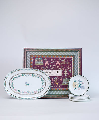 Magique by The Wishing Chair x ClayCraft :  Emerald Ribbon - Amber Giftbox | Set of 4 Snack Plates & Serving Platter