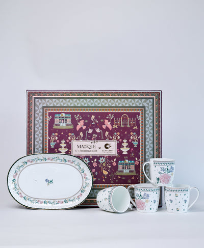 Magique by The Wishing Chair x ClayCraft :  Emerald Ribbon - Celebrations Giftbox | Set of 4 Mugs & Platter