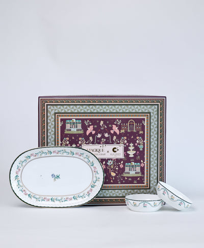 Magique by The Wishing Chair x ClayCraft :  Emerald Ribbon - Glow Giftbox | Set of 2 bowls & Platter