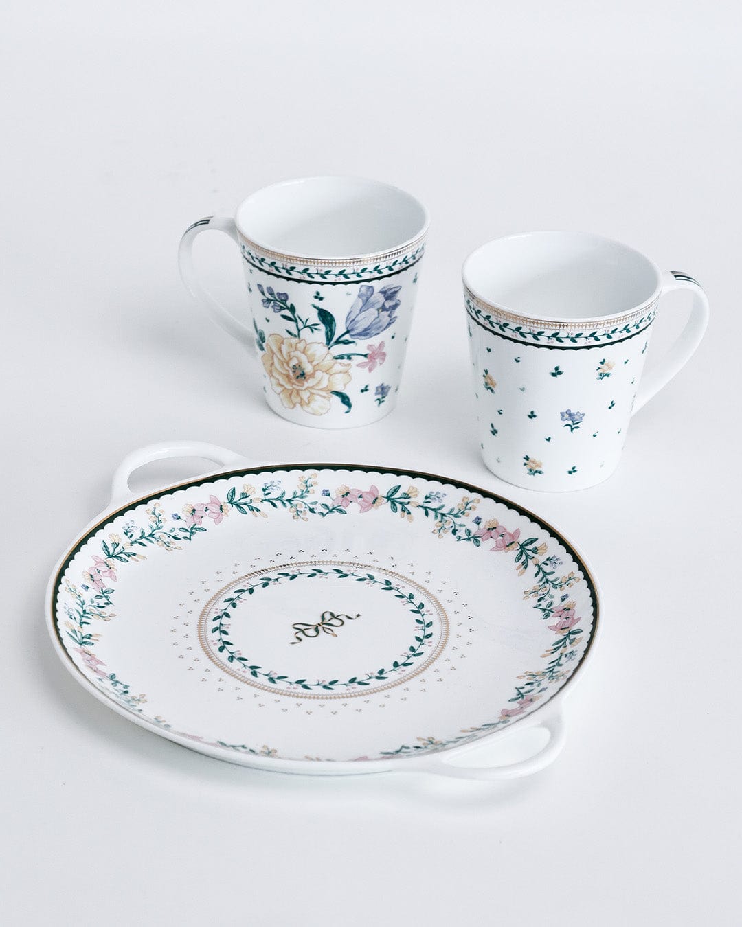 Magique by The Wishing Chair x ClayCraft :  Emerald Ribbon - Lustre Giftbox | Set of 2 Mugs & Tawa Platter