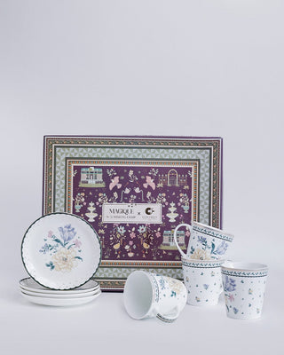 Magique by The Wishing Chair x ClayCraft :  Emerald Ribbon - Twilight Bloom Giftbox | Set of 4 Snack Plates and 4 Mugs