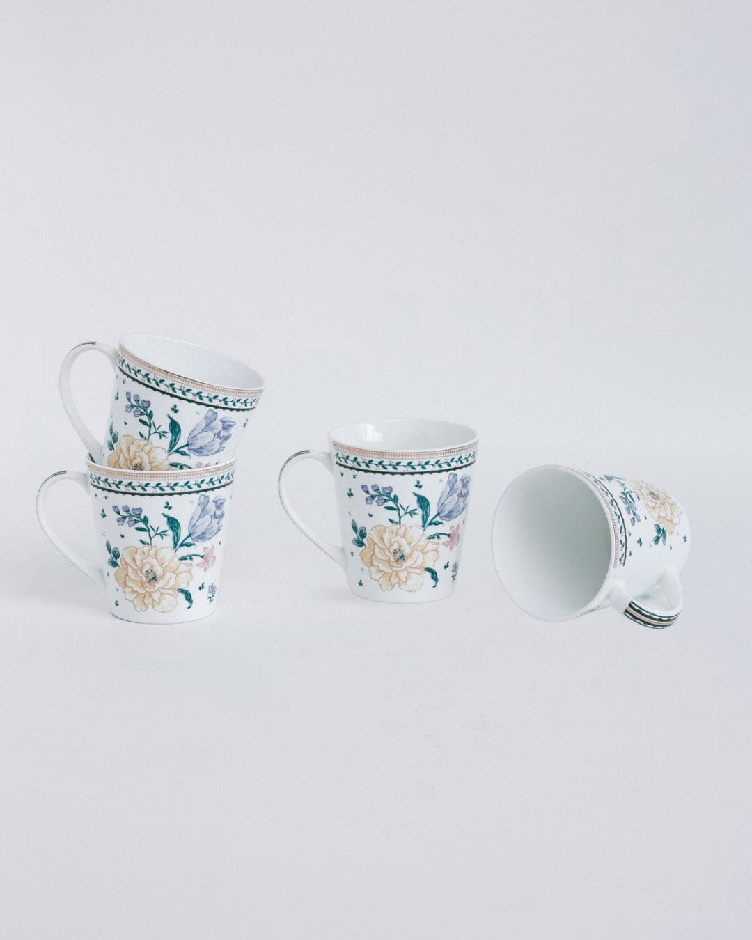 Magique by The Wishing Chair x ClayCraft :  Emerald Ribbon - Twilight Bloom Giftbox | Set of 4 Snack Plates and 4 Mugs