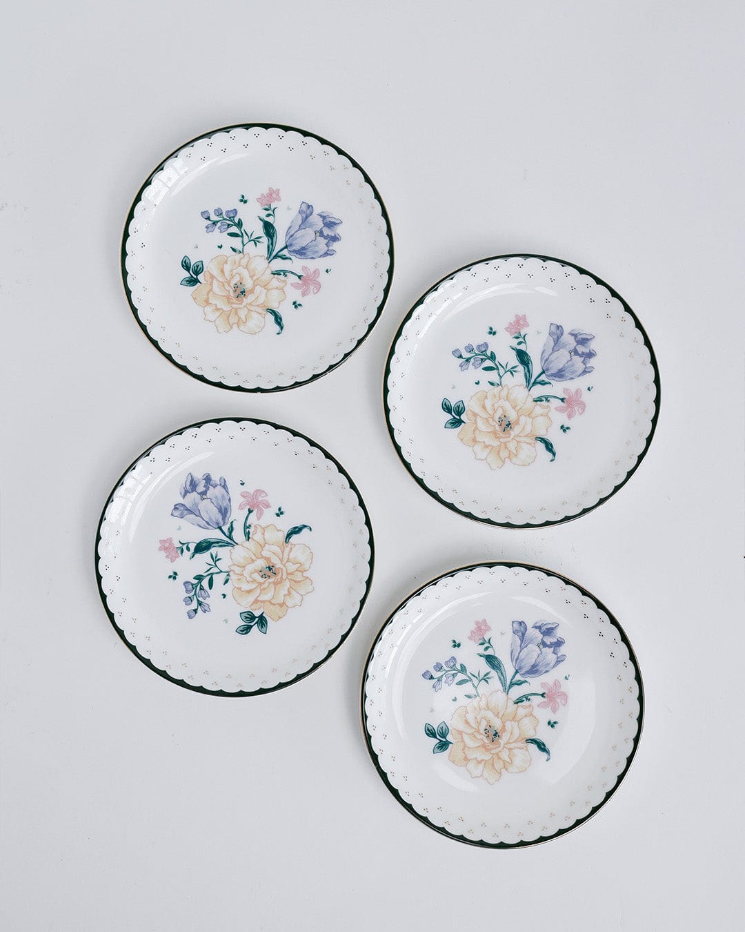 Magique by The Wishing Chair x ClayCraft :  Emerald Ribbon - Twilight Bloom Giftbox | Set of 4 Snack Plates and 4 Mugs