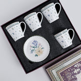Magique by The Wishing Chair x ClayCraft :  Emerald Ribbon - Twilight Bloom Giftbox | Set of 4 Snack Plates and 4 Mugs
