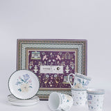 Magique by The Wishing Chair x ClayCraft :  Emerald Ribbon - Twilight Bloom Giftbox | Set of 4 Snack Plates and 4 Mugs