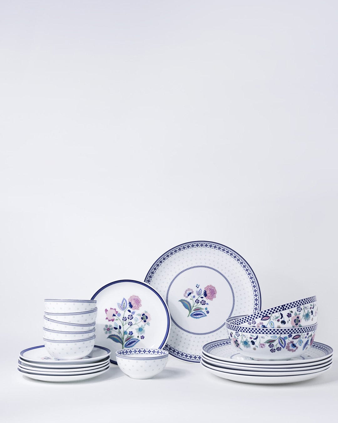Magique by The Wishing Chair x ClayCraft: Indigo Chintz dinner set - 6 dinner plates, 6 snack plates, 6 bowls & 2 soup bowls
