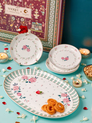 Magique by The Wishing Chair x ClayCraft : Portrait of Rose - Amber Giftbox | Set of 4 Snack Plates & Serving Platter