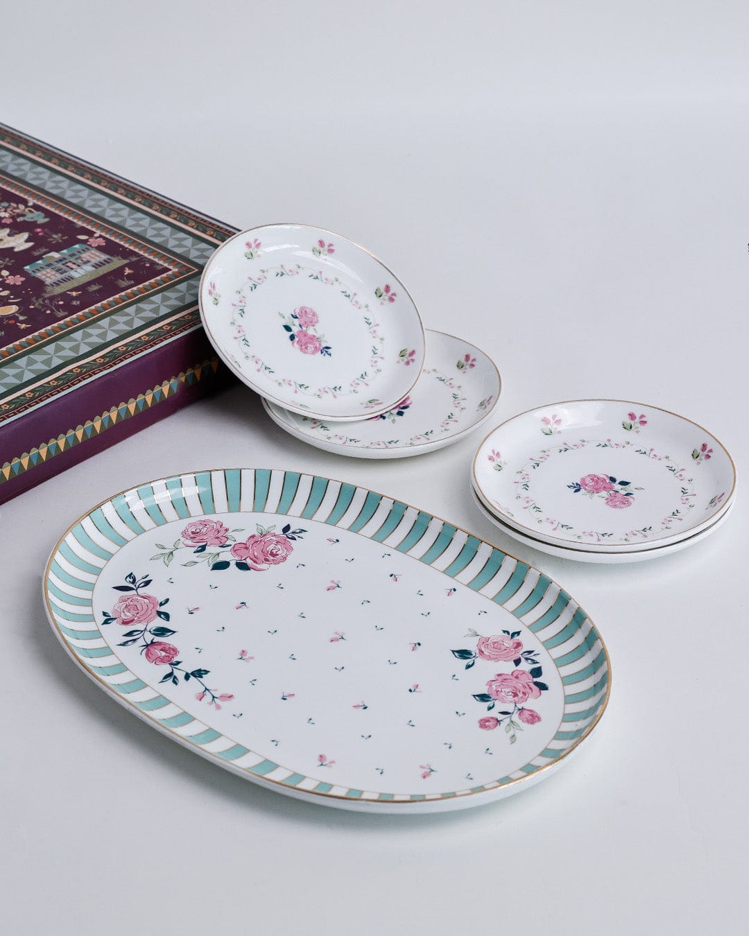 Magique by The Wishing Chair x ClayCraft : Portrait of Rose - Amber Giftbox | Set of 4 Snack Plates & Serving Platter