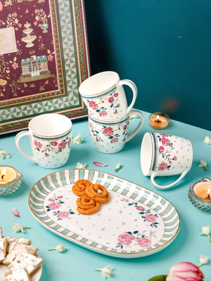 Magique by The Wishing Chair x ClayCraft : Portrait of Rose - Celebrations Giftbox | Set of 4 Mugs & Platter