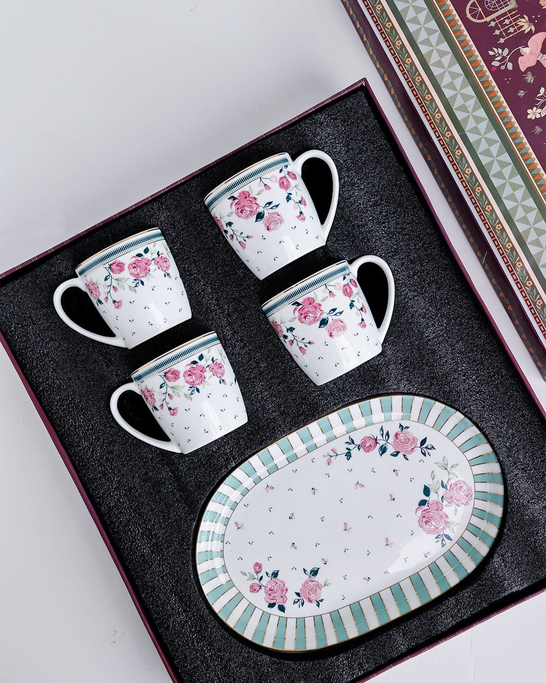 Magique by The Wishing Chair x ClayCraft : Portrait of Rose - Celebrations Giftbox | Set of 4 Mugs & Platter