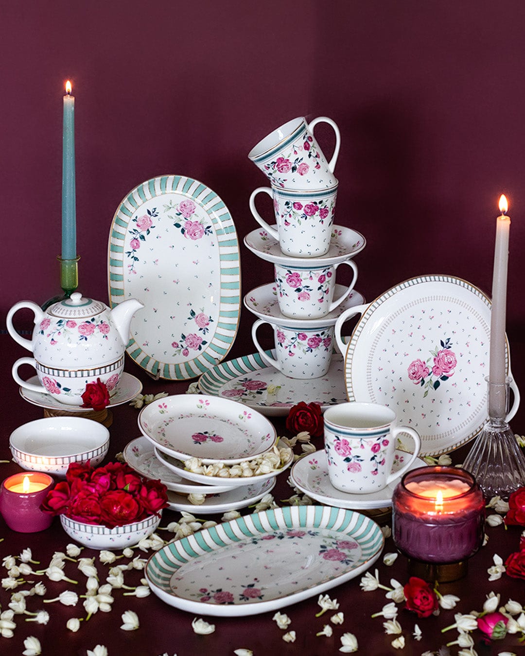 Magique by The Wishing Chair x ClayCraft : Portrait of Rose - Celebrations Giftbox | Set of 4 Mugs & Platter