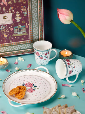 Magique by The Wishing Chair x ClayCraft : Portrait of Rose - Lustre Giftbox | Set of 2 Mugs & Tawa Platter