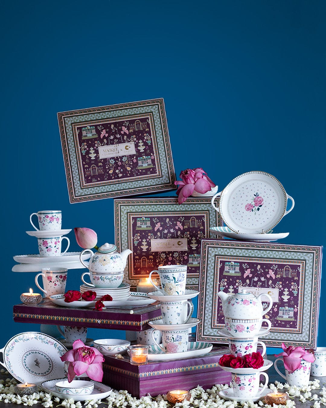 Magique by The Wishing Chair x ClayCraft : Portrait of Rose - Lustre Giftbox | Set of 2 Mugs & Tawa Platter