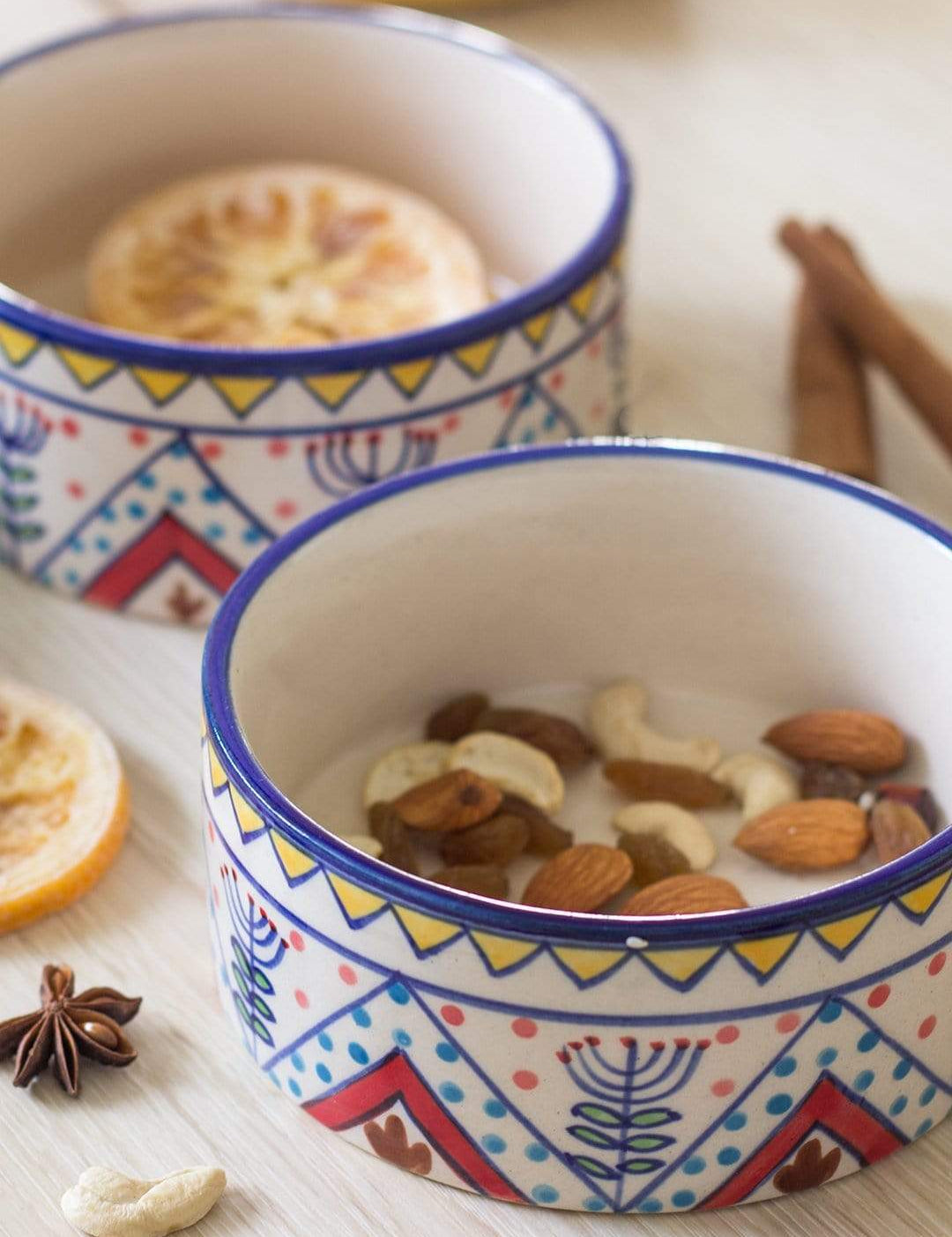 Magnolia Sky Handpainted Nut Bowl - Set Of 2
