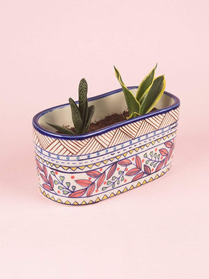 Magnolia Sky Handpainted Oval Planter