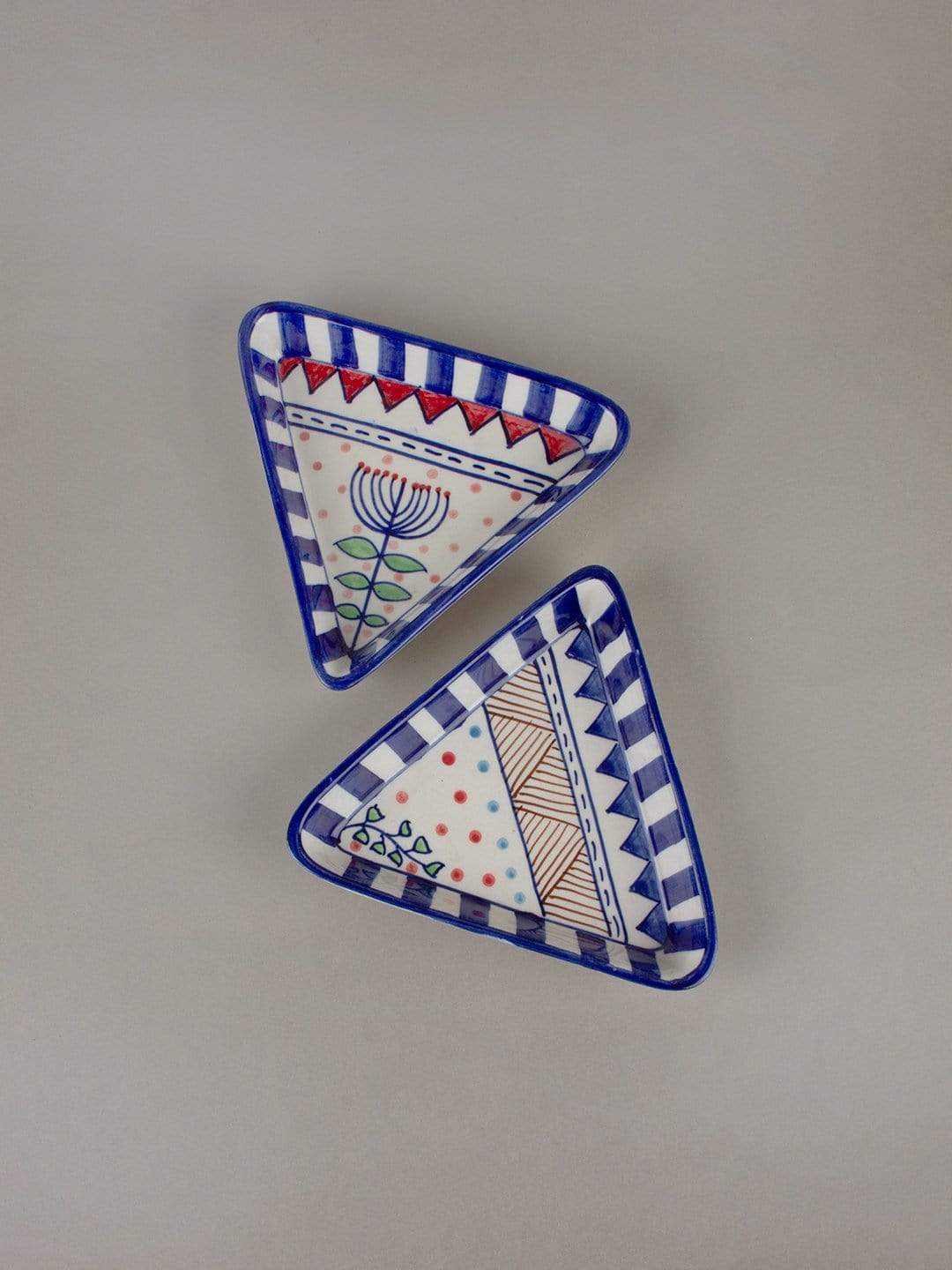 Magnolia Sky Handpainted Triangle Plates - Set Of 2