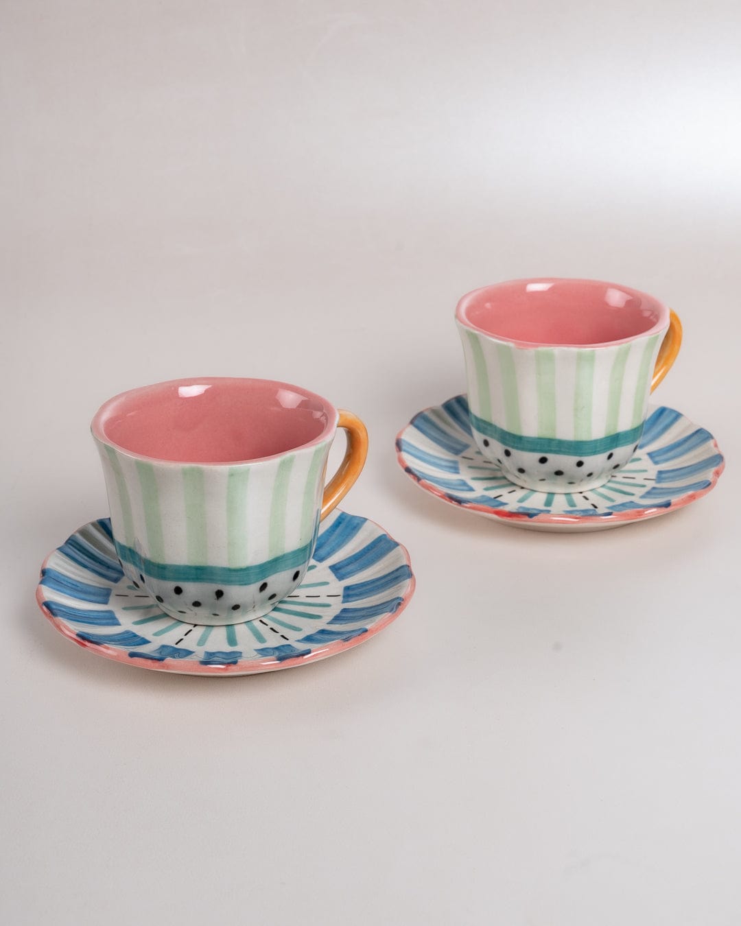 Masquerade Ceramic Teacups and Saucers - Set of 2