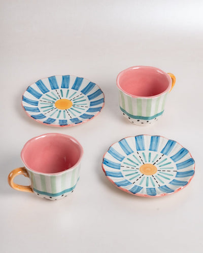 Masquerade Ceramic Teacups and Saucers - Set of 2