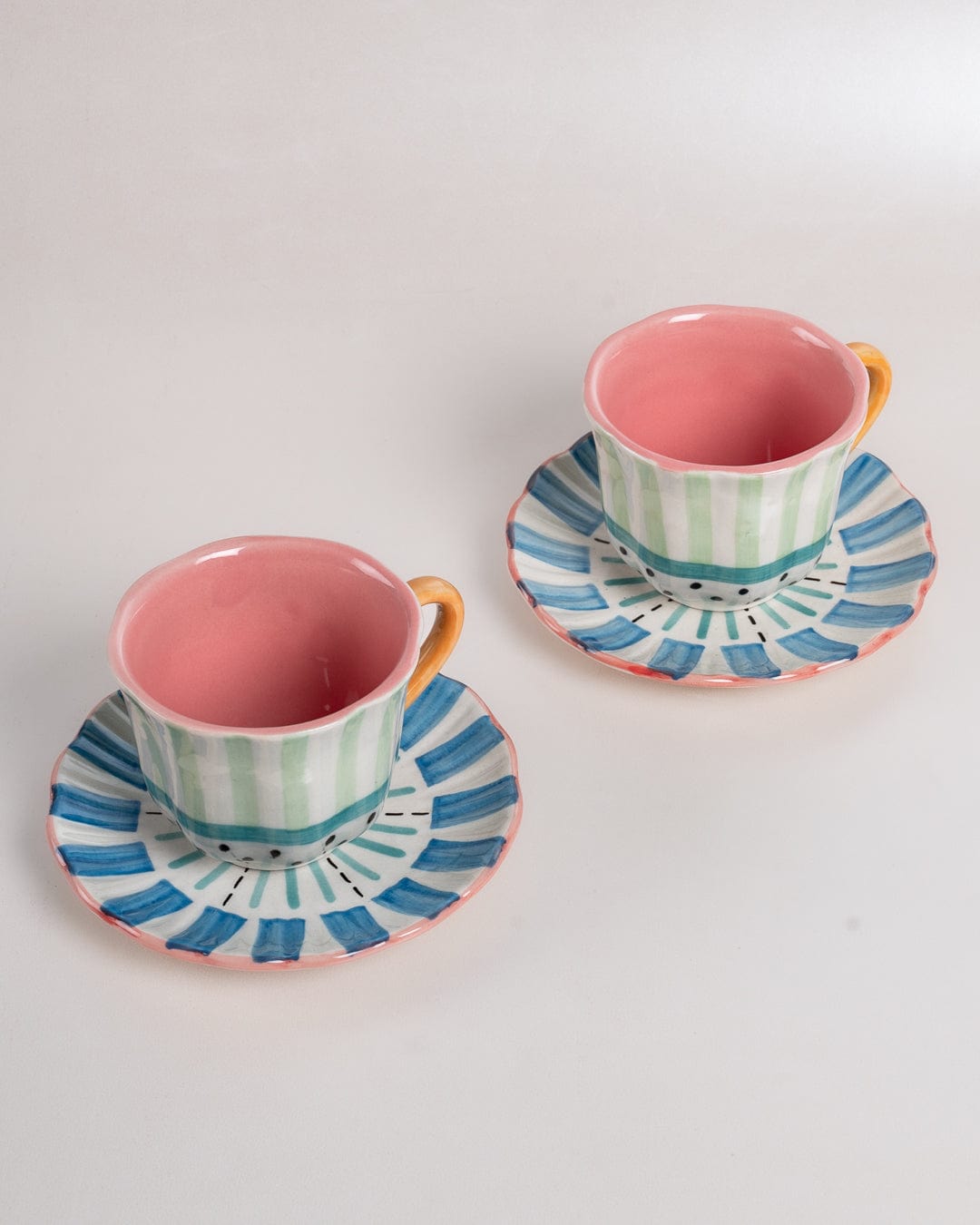 Masquerade Ceramic Teacups and Saucers - Set of 2