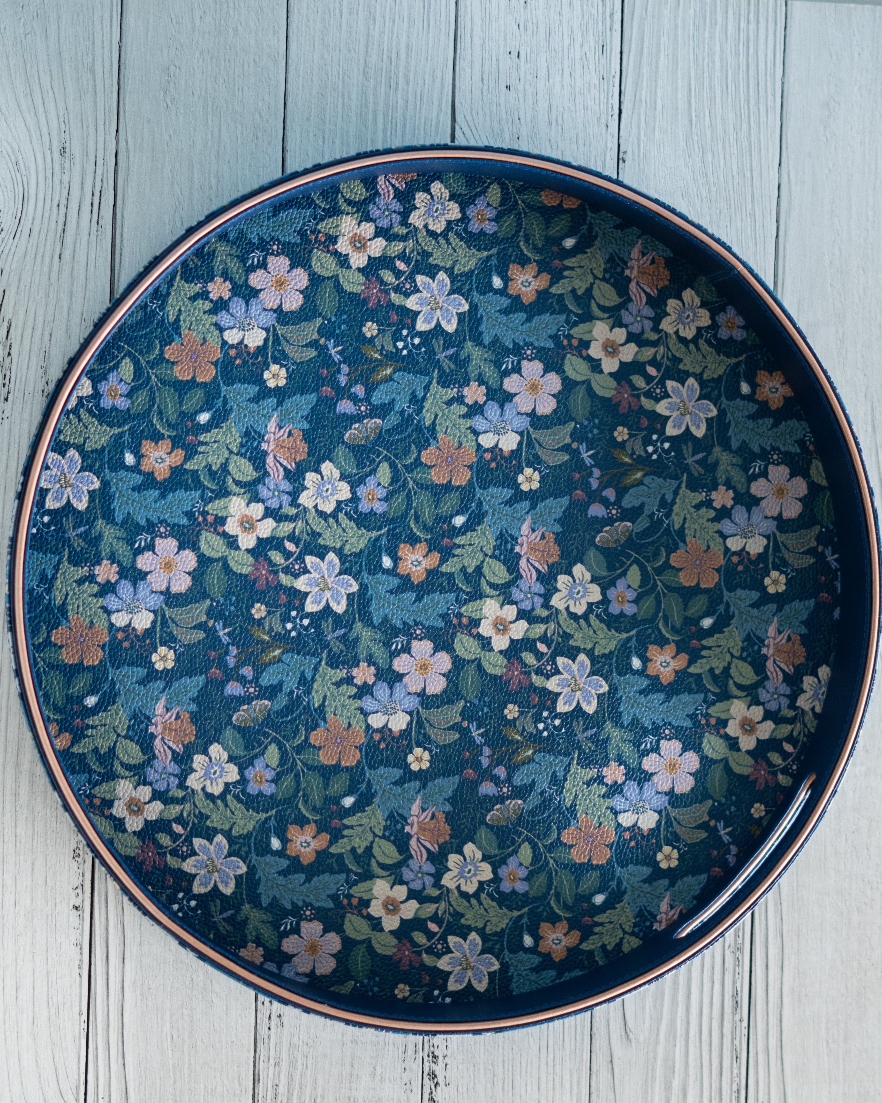 Midnight Meadow Vegan Leather Round Tray