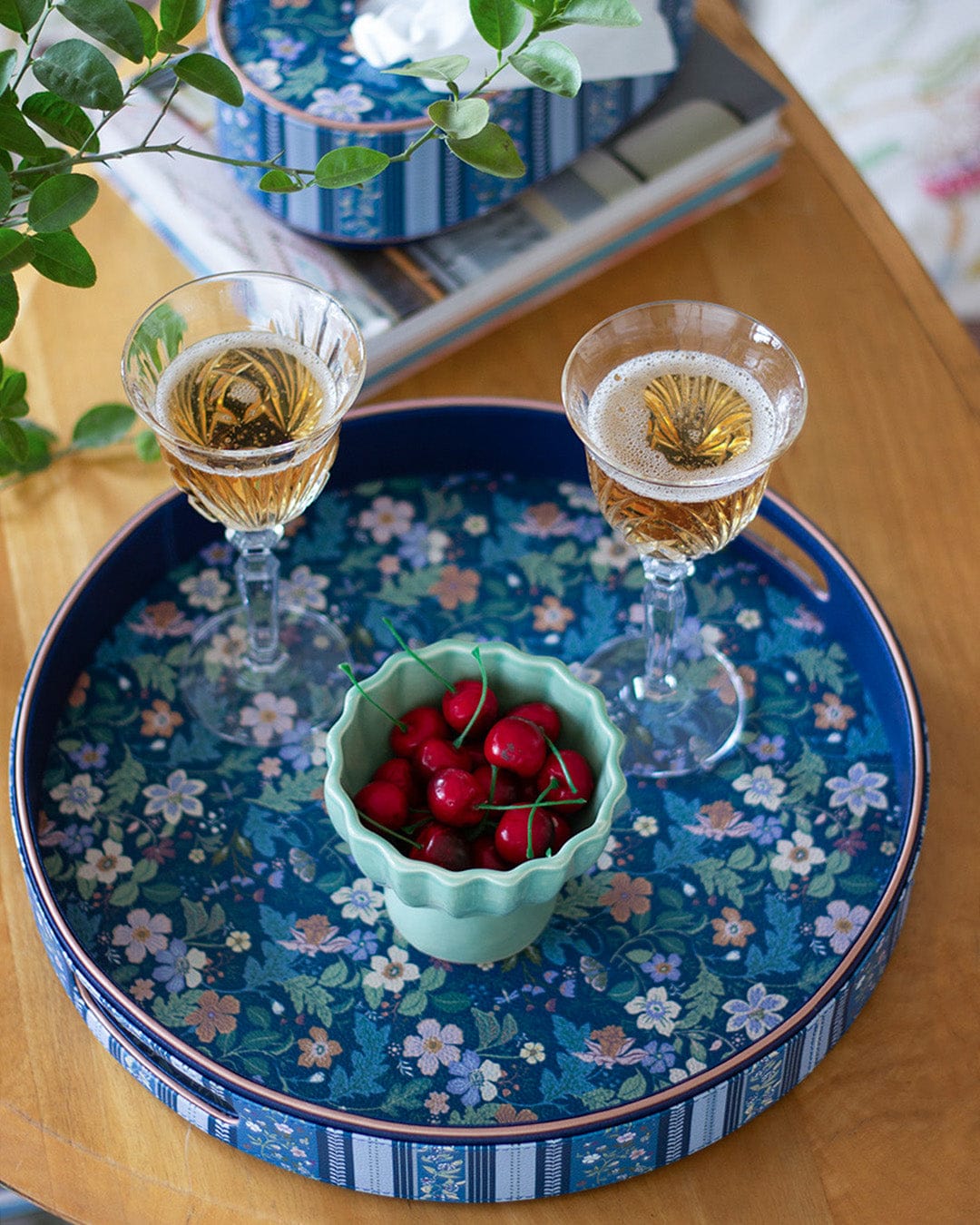 Midnight Meadow Vegan Leather Round Tray