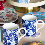 Navy Blue Florentina Fine China Tea Mugs- Set of 2