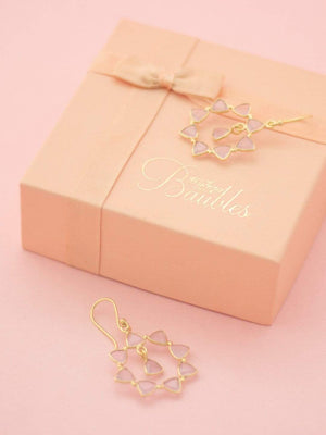 Nora Gold Plated Earrings With Rose Chalcedony Semi Precious Stones