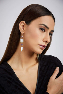 Nyx Gold Plated Earrings with Amethyst & Moonstone Semi Precious Stones