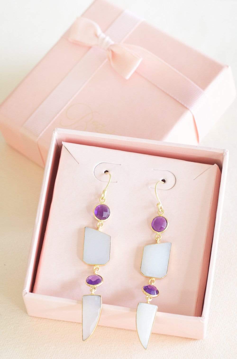 Nyx Gold Plated Earrings with Amethyst & Moonstone Semi Precious Stones