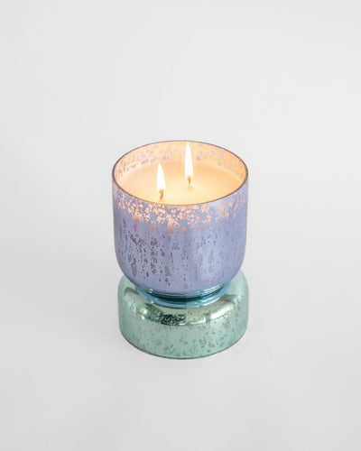 Ocean-metallic. Shimmer Hourglass Soy Wax Candle in Hand Blown Glass