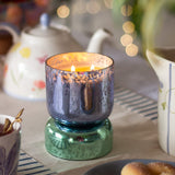 Ocean-metallic. Shimmer Hourglass Soy Wax Candle in Hand Blown Glass