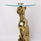 Panther metal side table with gold finish and round glass top | The Wishing Chair